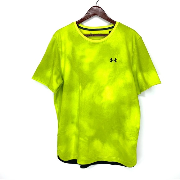 Under Armour Neon Lime Tie Dye Rival Thick Crewneck Short Sleeve Shirt New Nwt - Picture 1 of 15